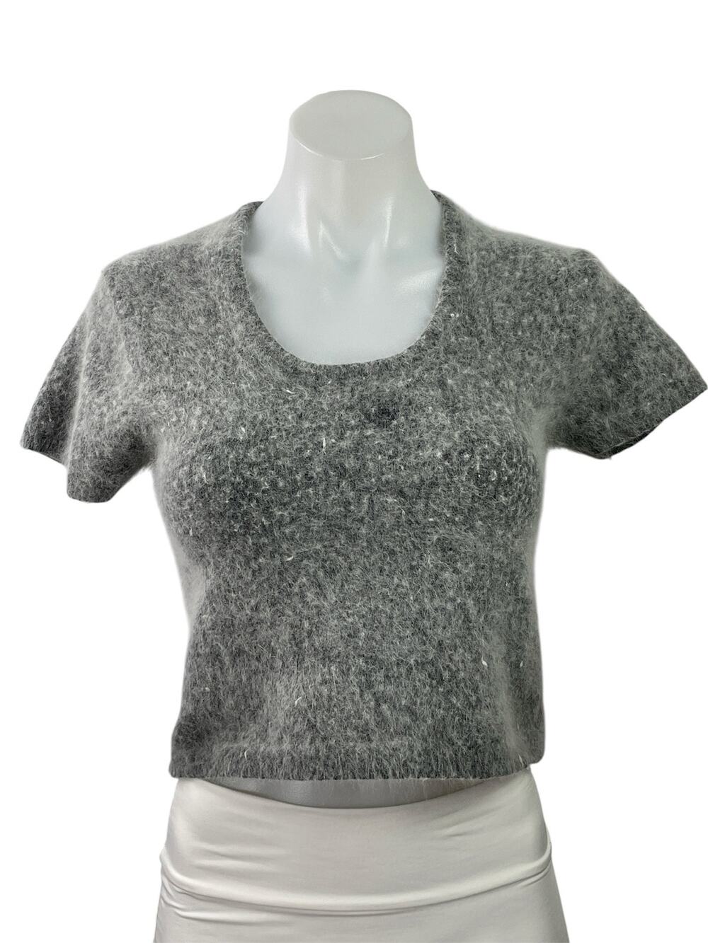 Reference Point Gray Eyelash Knit Fuzzy Short Sleeve T Shirt Tee Crop Top Size L